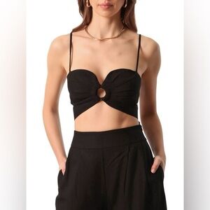 NWT AVEC LES FILLES L Linen Blend Tie Back Crop Top